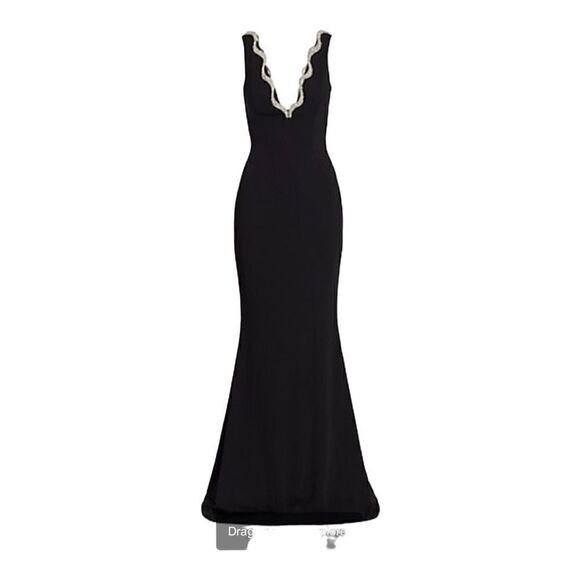 REEM ACRA Black Crystal Embellished Gown Size 12 - Picture 2 of 11